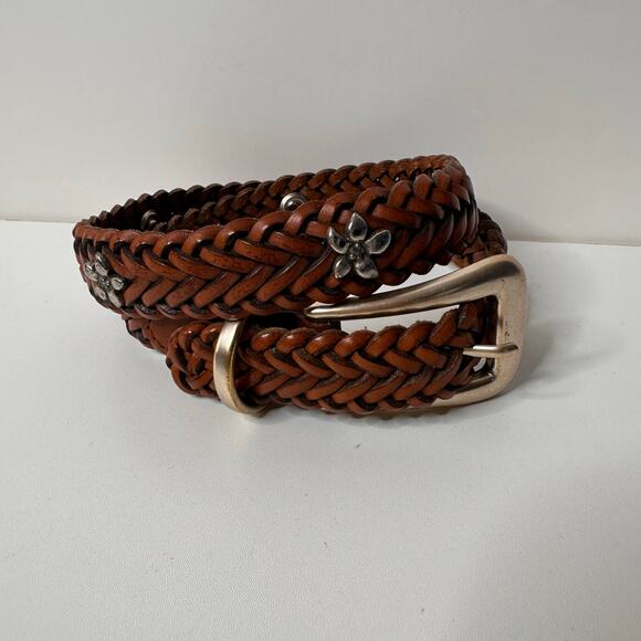 Fossil Womens Braided Woven Leather Belt Flower Concho Embellishments Waist SM - Picture 1 of 5